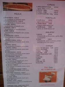 Menu of the nearby pizza place / grillroom